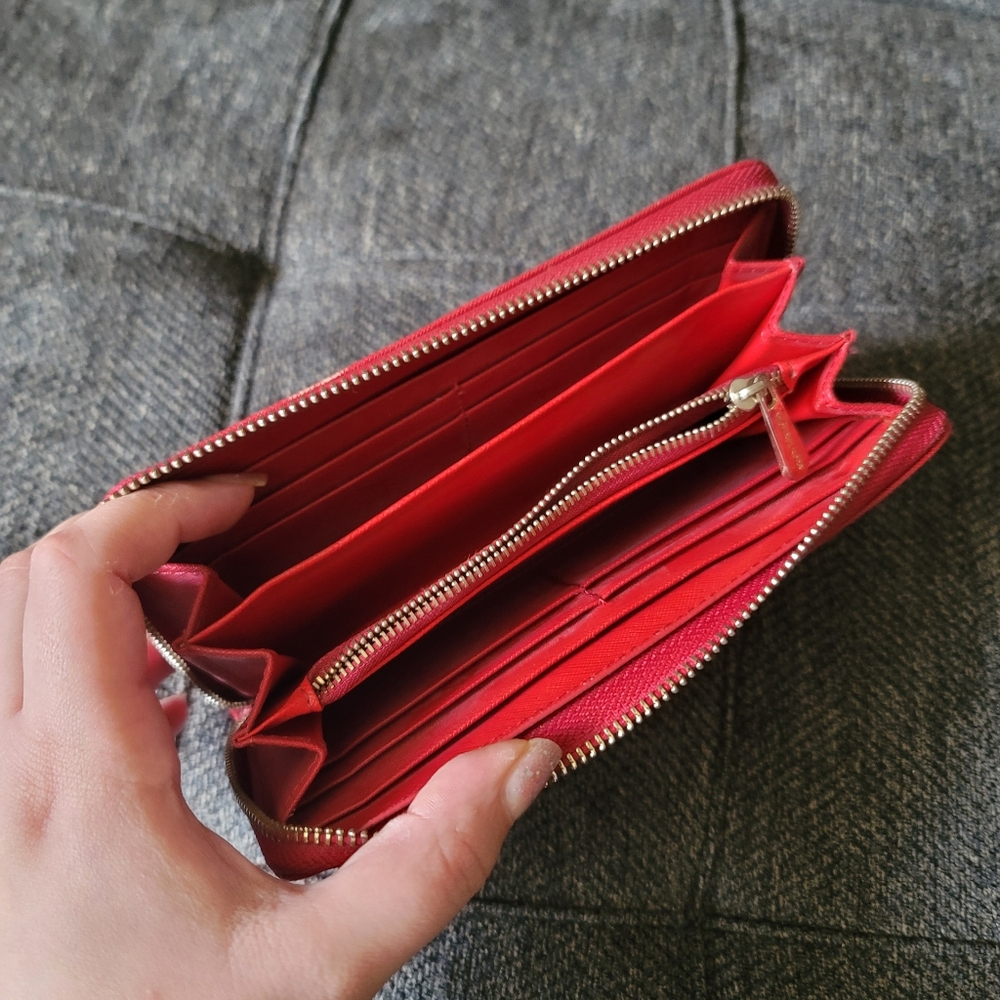 Michael Kors Jet Set Travel Continental Red Leather Wallet - Picture 10 of 16